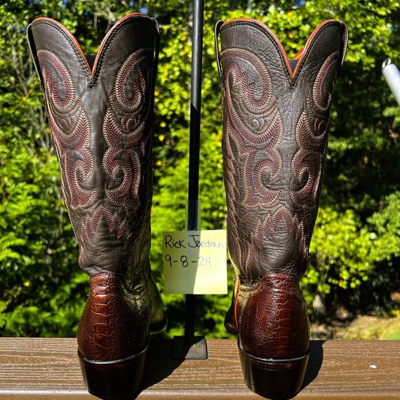 Lucchese 1883 Reddish Brown Ostrich Leg in a Snip Toe & Men's Size 8.5D - Picture 6 of 10